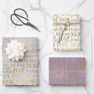 Feuille De Papier Cadeau Mots Inspirants Purple Gold