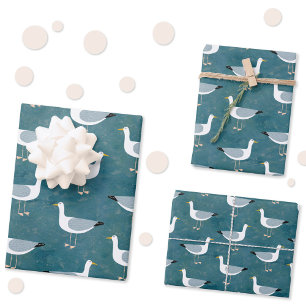 Feuille De Papier Cadeau Mouettes marines