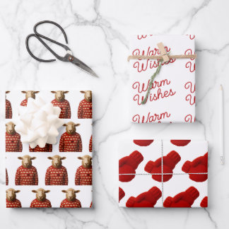 Feuille De Papier Cadeau Moutons en Pull pour Moutons, Mitaines, Vœux Chale