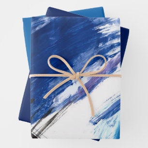 Feuille De Papier Cadeau Moyens mixtes aquarelle bleu abstrait artistique