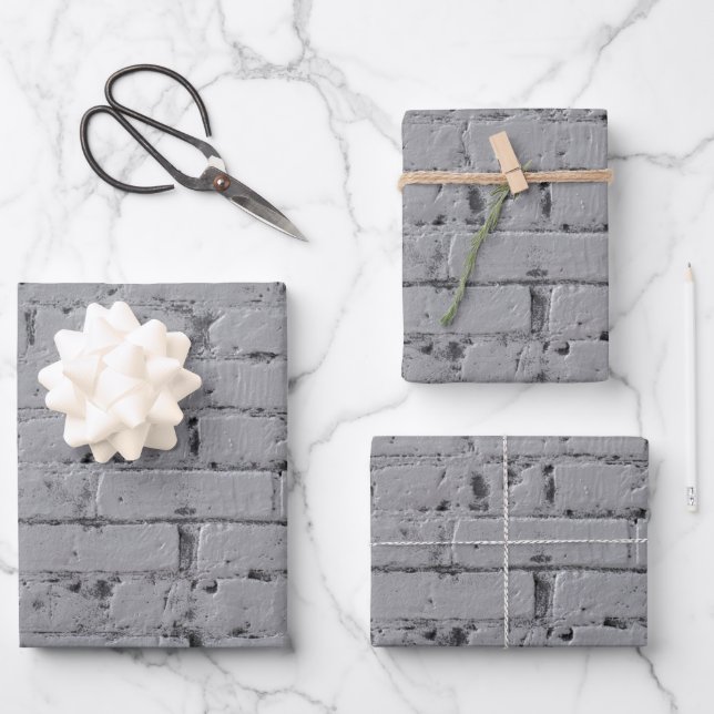 Feuille De Papier Cadeau Mur en brique peinte en gris clair (Recto)