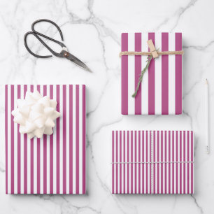 Feuille De Papier Cadeau Mûre Rose & Rayures Blanches
