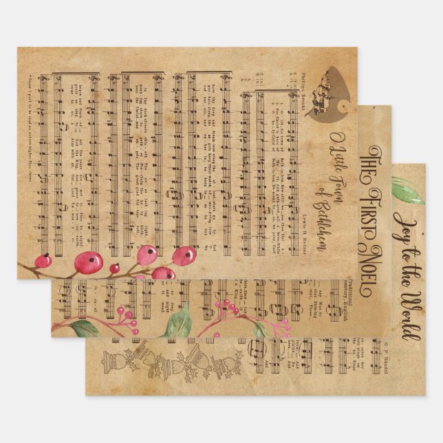 Feuille De Papier Cadeau Musique de Noël  (Lot)