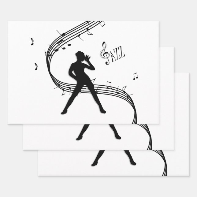 Feuille De Papier Cadeau Musique Jazz Dancer (Lot)