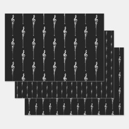 Feuille De Papier Cadeau Musique Motif Melting Treble Clef Blanc et Noir