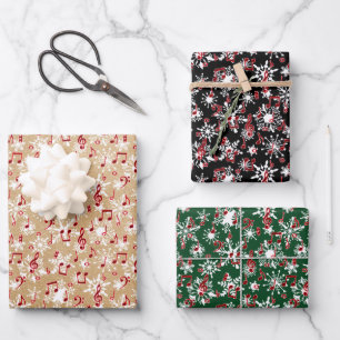Feuille De Papier Cadeau Musique rouge et neige
