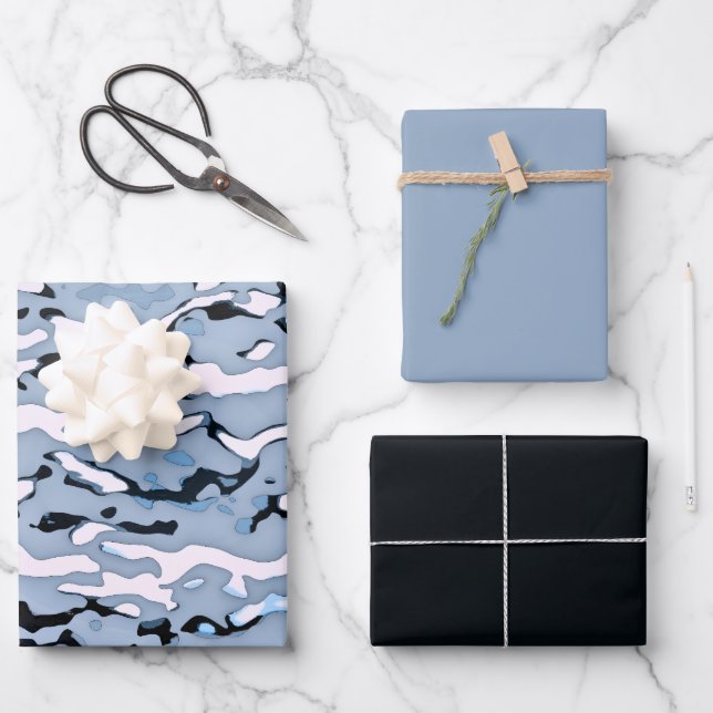 Feuille De Papier Cadeau MVB Cameo Design bleu clair (Recto)