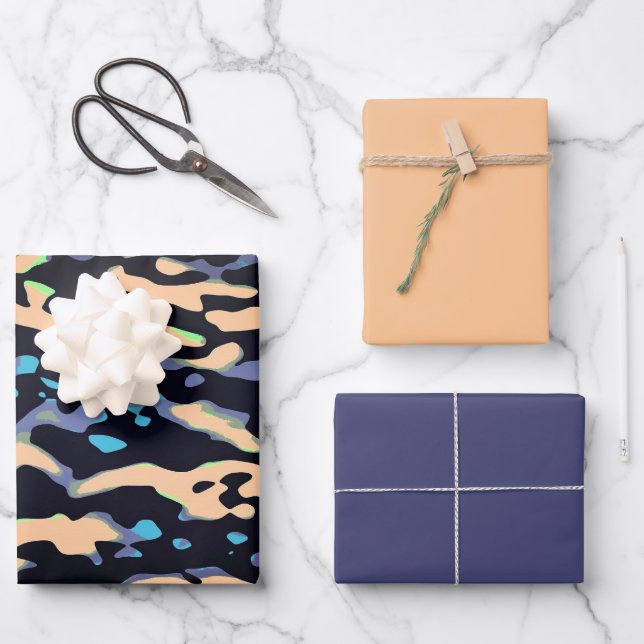 Feuille De Papier Cadeau MVB Cameo Masculine bleu 2 Design (Recto)
