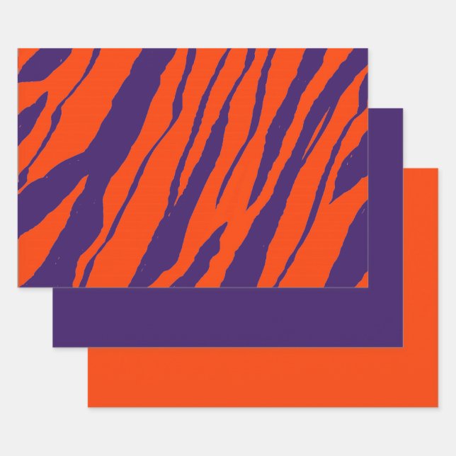 Feuille De Papier Cadeau MVB Tiger Stripes Design- Orange & Violet (Lot)