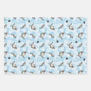 Feuille De Papier Cadeau Nager Des Requins, Ajouter Un Monogramme