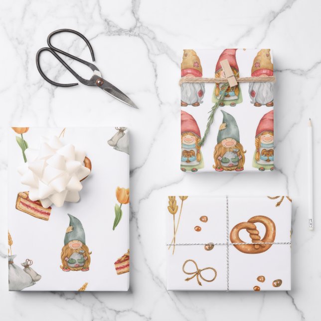 Feuille De Papier Cadeau Nains mignons Gnomes Noël Gîtes (Recto)