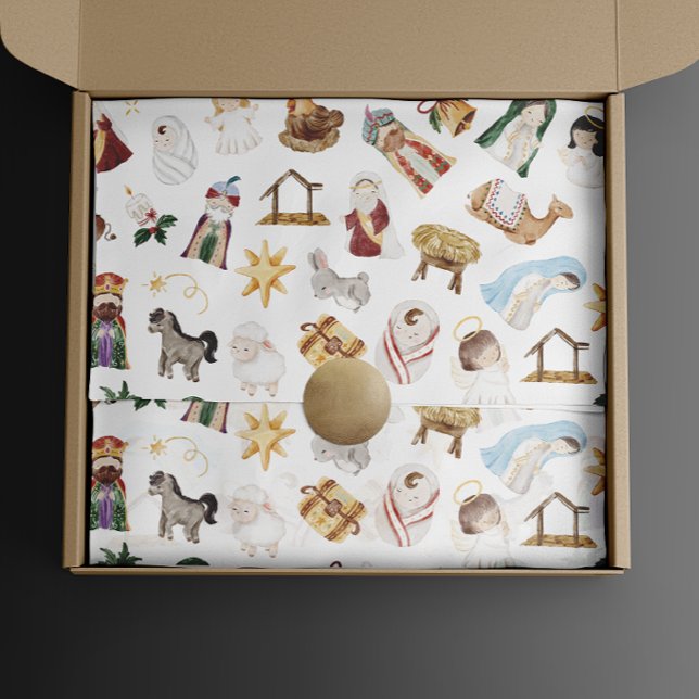 Feuille De Papier Cadeau Nativité chrétienne de Noël (Créateur téléchargé)