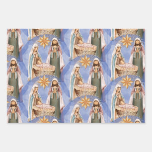 Feuille De Papier Cadeau Nativité Stable Scène Motif Vacances