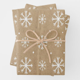 Feuille De Papier Cadeau Natural Kraft Style White Snowflake Pattern