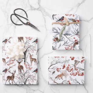 Feuille De Papier Cadeau Nature Thématique Faune Noël 