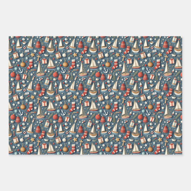 Feuille De Papier Cadeau Nautical Christmas Gift Wrapping Paper  (Devant)