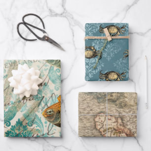 Feuille De Papier Cadeau Nautique Antique Vintage