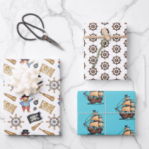 Feuille De Papier Cadeau Navires et gouvernails de pirates