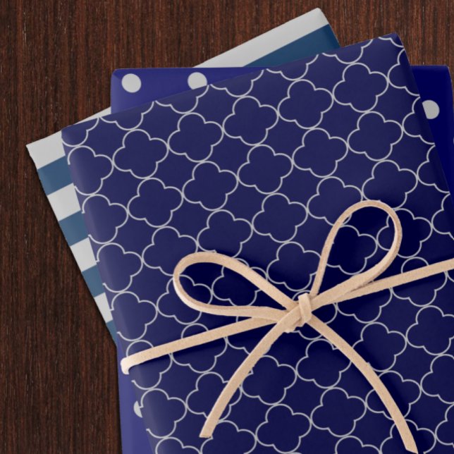 Feuille De Papier Cadeau Navy Blue Gray Patterned Wrapping Paper Sheets (Créateur téléchargé)