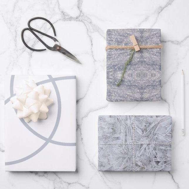 Feuille De Papier Cadeau Neige minimaliste blanc givre (Recto)