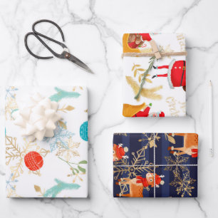 Feuille De Papier Cadeau Neige Reindeer Et Père Noël Noël Motif
