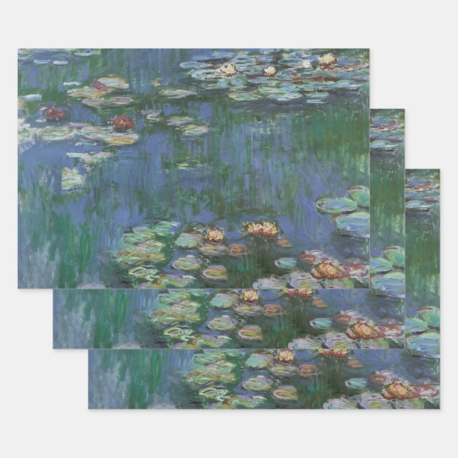 Feuille De Papier Cadeau Nénuphars de Claude Monet, Fleurs Vintages (Lot)