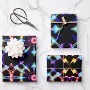 Feuille De Papier Cadeau Neon Starburst Kaleidoscope
