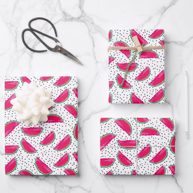 Feuille De Papier Cadeau Neon Watermelon sur le Motif des semences (Recto)