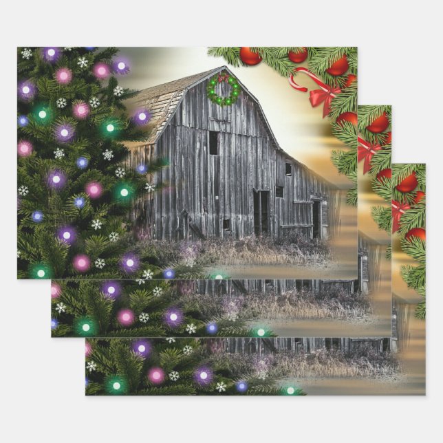 Feuille De Papier Cadeau Noël à la grange (Lot)