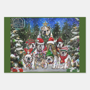Feuille De Papier Cadeau Noël Anglais Bulldog Tree