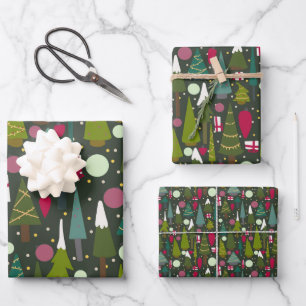 Feuille De Papier Cadeau Noël Arbres modernes multi