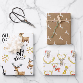 Feuille De Papier Cadeau Noël aux Cerfs mignons
