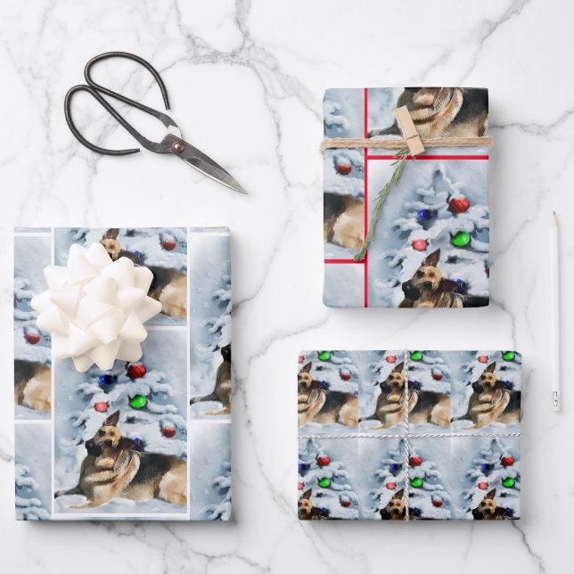Feuille De Papier Cadeau Noël berger allemand (Recto)