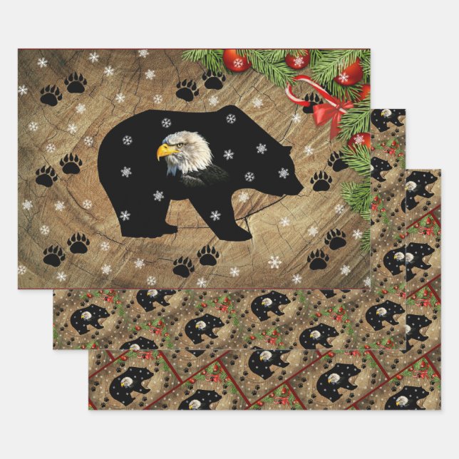 Feuille De Papier Cadeau Noël Black Oear Bald Eagle Wilderness  (Lot)