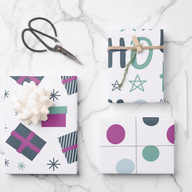 Feuille De Papier Cadeau Noël blanc violet pastel simple drôle (Recto)