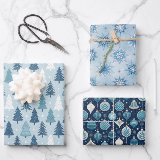 Feuille De Papier Cadeau Noël Bleu Nordique Férié