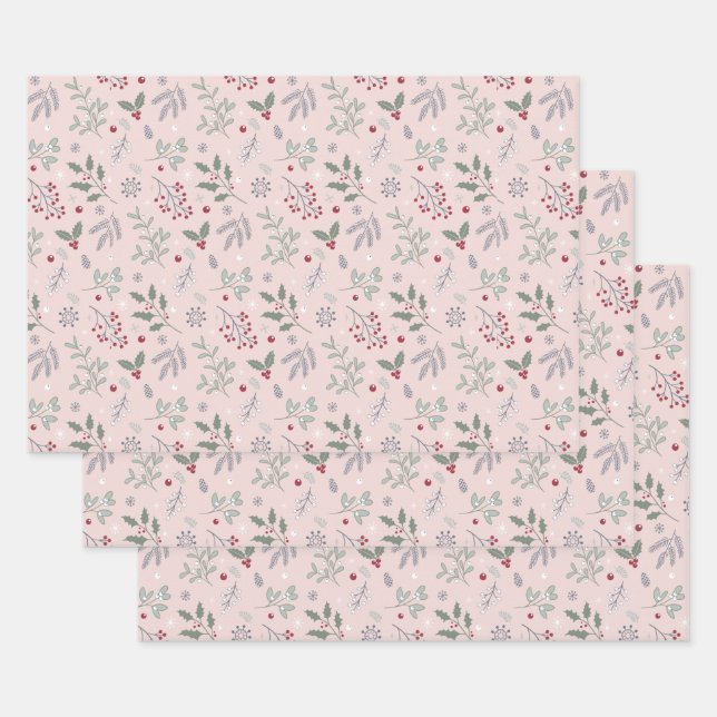 Feuille De Papier Cadeau Noël botanique avec Motif Mistletoe (Lot)