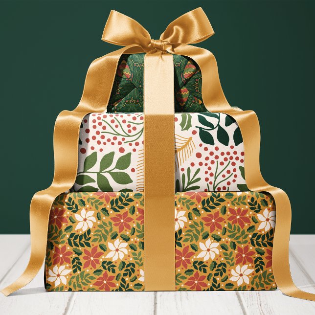 Feuille De Papier Cadeau Noël botanique floral (Créateur téléchargé)
