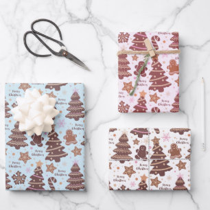 Feuille De Papier Cadeau Noël Brown Arbres Gingerbread Hommes Noël