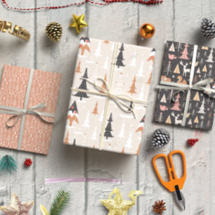 Feuille De Papier Cadeau Noël Brown Jeu d'arbres modernes 3