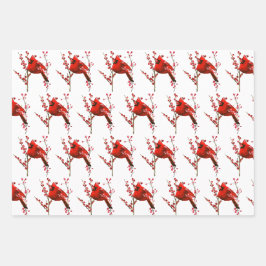 Feuille De Papier Cadeau Noël cardinal rouge, vacances d'hiver