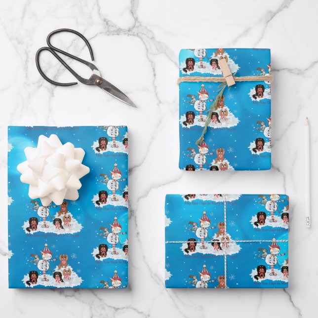 Feuille De Papier Cadeau Noël Cavalier Roi Charles Spaniel (Recto)