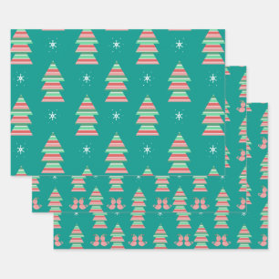 Feuille De Papier Cadeau Noël Chatons Snowflakes Tree Festive vacances