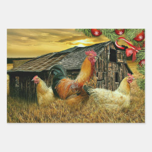 Feuille De Papier Cadeau Noël Chez Les Poulets Coop Rooster