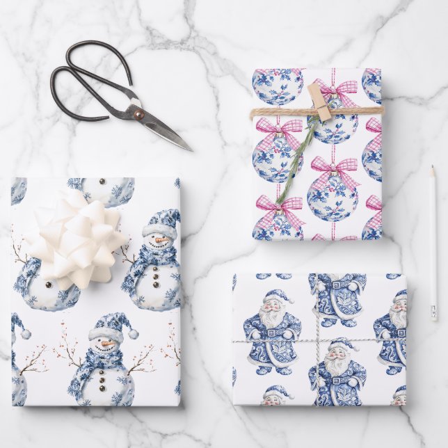 Feuille De Papier Cadeau Noël Chic Blanc Snowman (Recto)