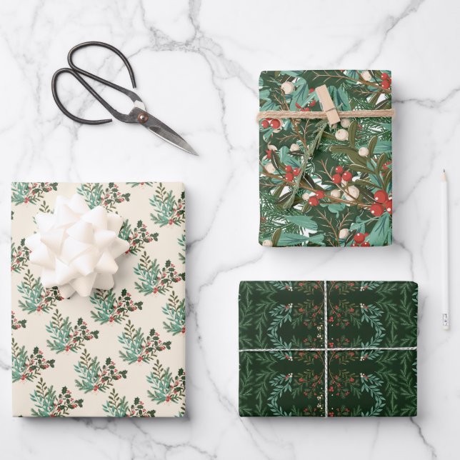 Feuille De Papier Cadeau Noël Classique Enchantant Élégance (Recto)