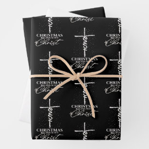 Feuille De Papier Cadeau Noël Commence avec le Christ Jésus Croix Chrétien