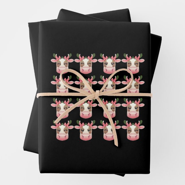 Feuille De Papier Cadeau Noël Coquette vache Highland Ouest Noël (En situation)