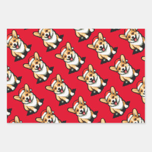 Feuille De Papier Cadeau Noël Corgi, Canard et Raccoon 3 Pixel arts