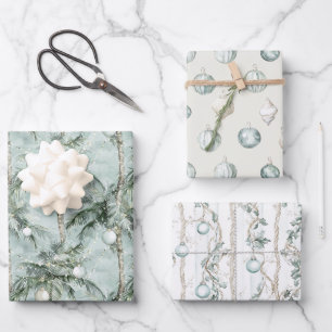 Feuille De Papier Cadeau Noël côtier aquarelle palmiers et coquillages